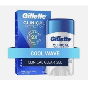 2 Gillette Clinical Antiperspirant Deodorant Clear Gel Cool Wave 1.6 oz new